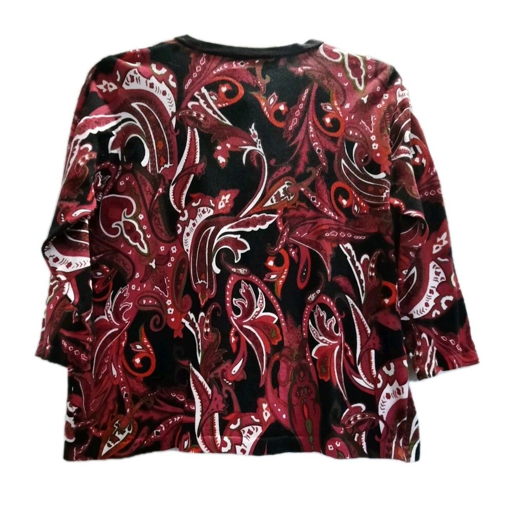 Investments Petites Paisley Burgundy Red Black Button Cardigan 3/4 Sleeves PXL - Picture 2 of 5